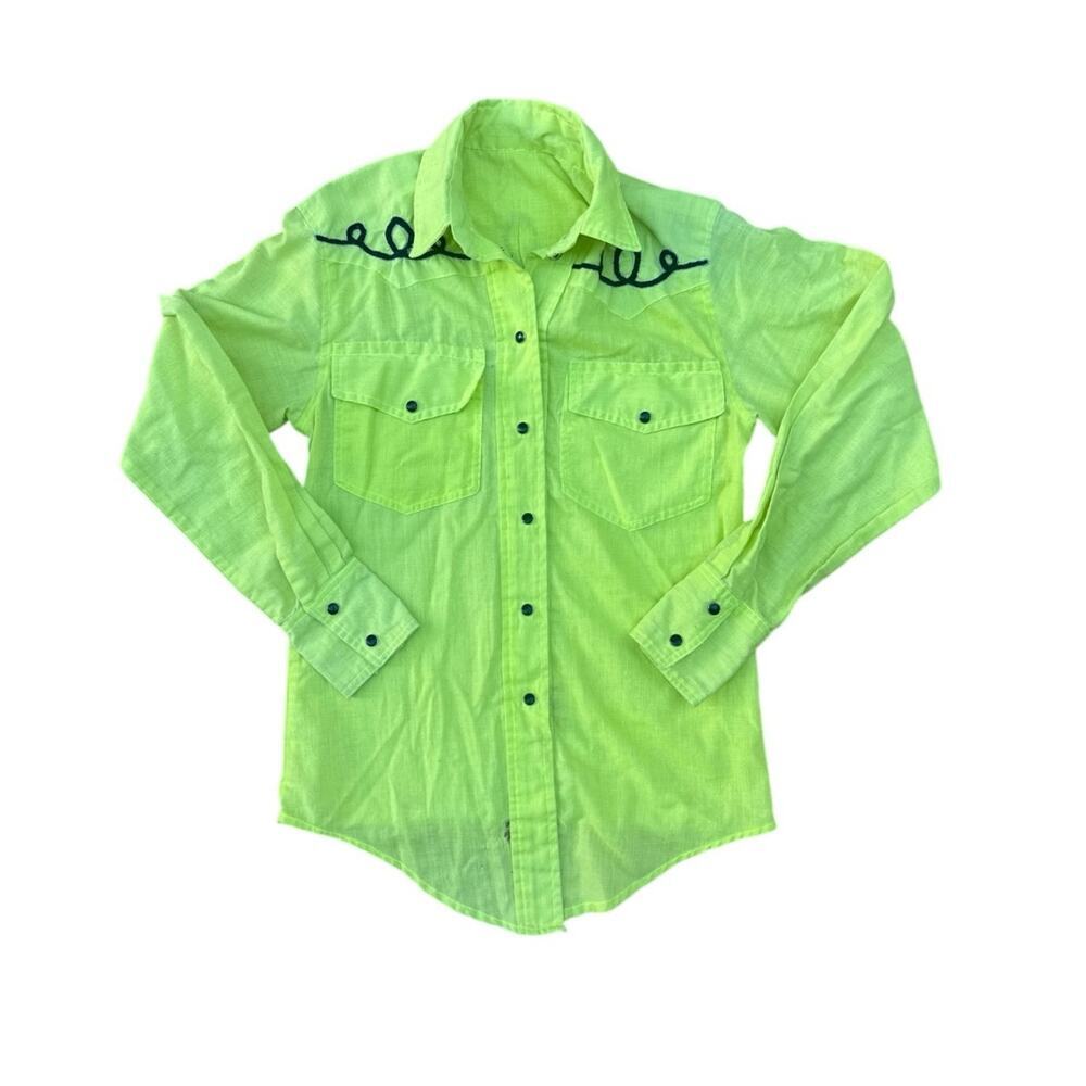 Handmade Western Shirt Women's XS - Neon Green/Black Rodeo